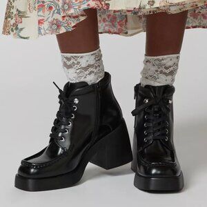 Vagabond Brooke Lace Up Boot Black Leather Chunky Heel Ankle Size 38